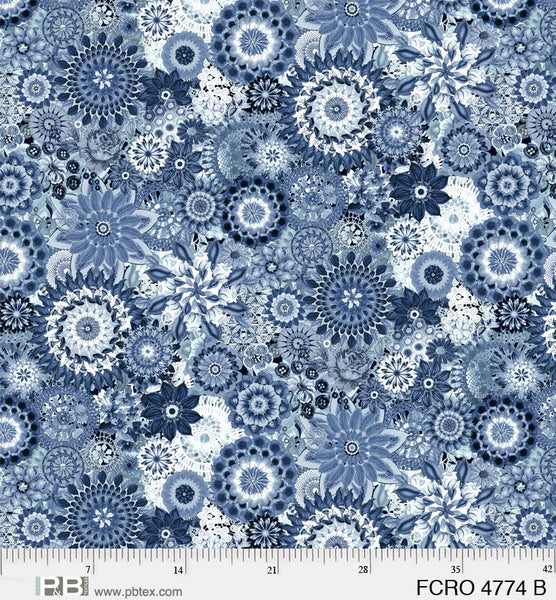 P&B Textiles Blue Floral Crochet 108" wide x 2.4 metres - 04774 B