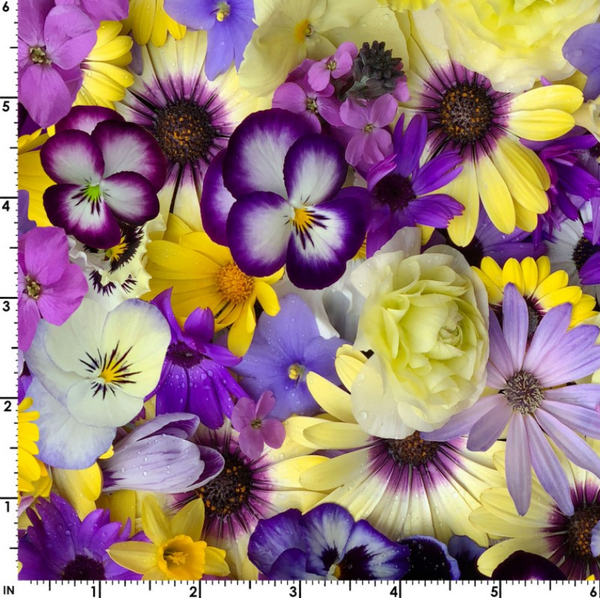 Maywood Studio Hand Picked - First Light Purple & Yellow Flowers 108 inches wide x 1.8 metres - 10161 SV